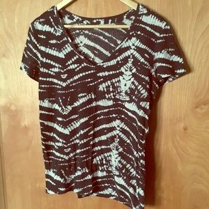 Acid Wash Dark Grey and White Tie Dye V-neck Tee